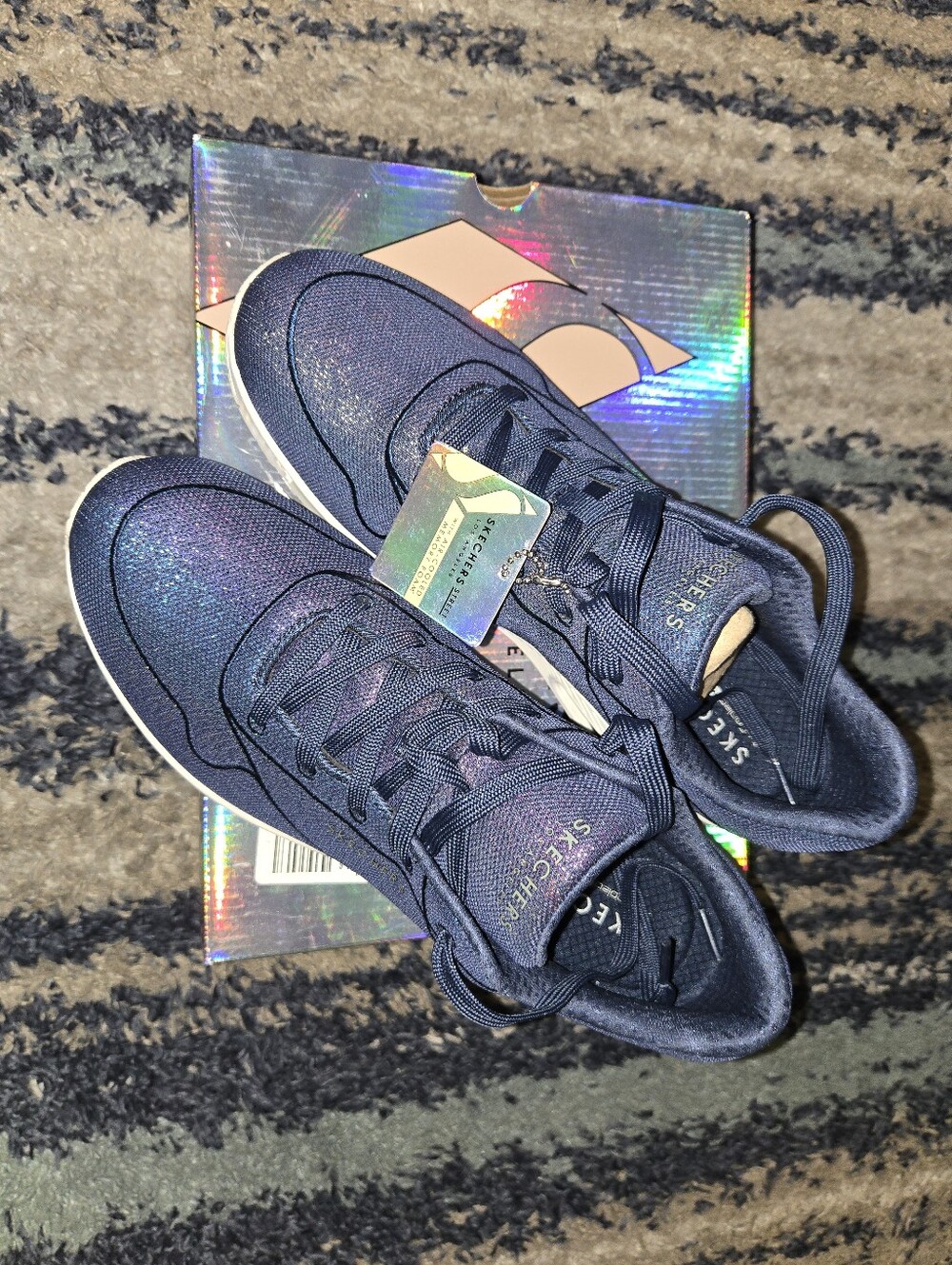 Skechers Women's Glitter Navy Athletic Sneakers - Picture 6 of 7